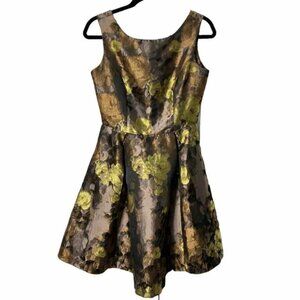 Louche Bonne Satin Cut Out Dress Womens 10 Bow Party Indie Metallic Floral